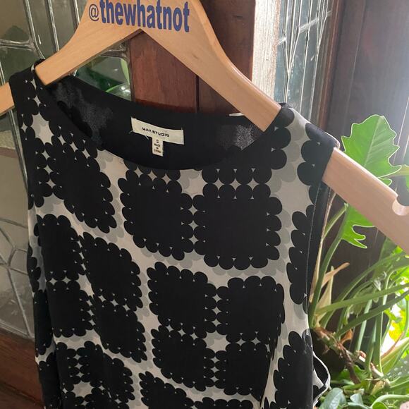 Max Studio Black & Cream Abstract Print A-Line Summer Dress Size Small Midi Glam - Picture 9 of 16